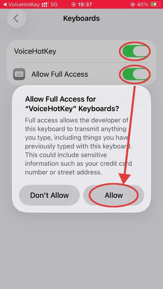 iOS Allow Full Access 警告对话框