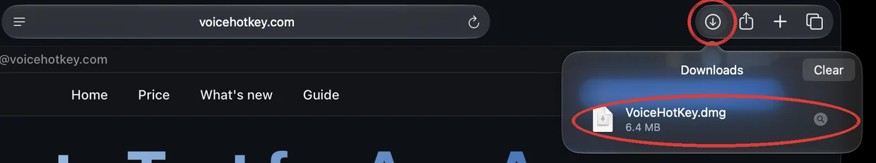 Safari 下载列表中的 VoiceHotKey.dmg
