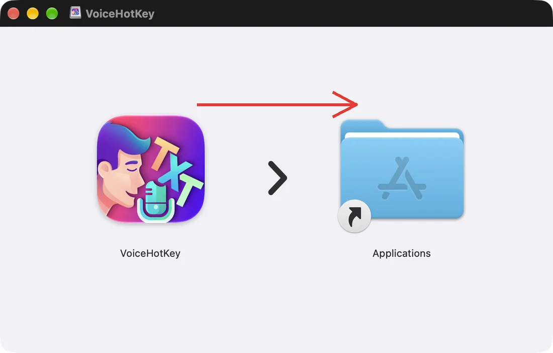 将 VoiceHotKey 拖到“应用程序”文件夹