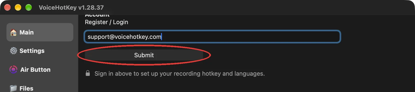 VoiceHotKey 电子邮件输入框和“提交”按钮